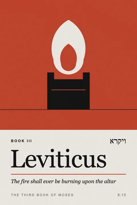 Leviticus cover: A flame built from three arcs on a horned altar.