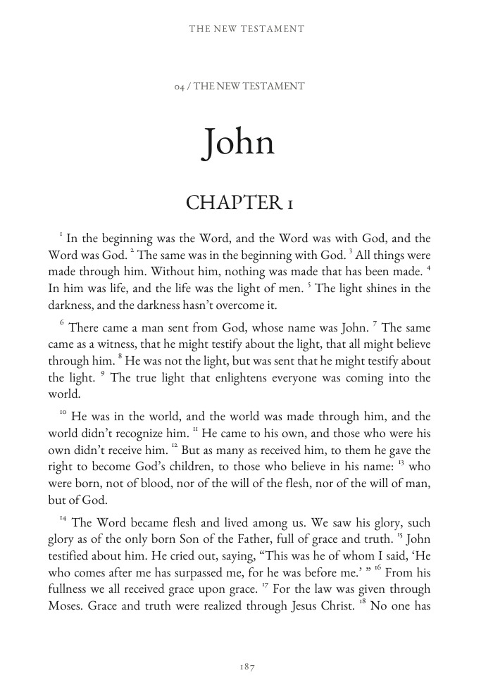 Actual first page of John in the White Edition