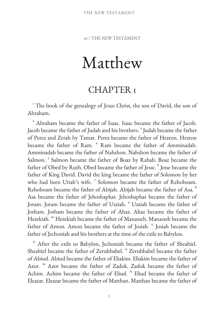 Actual first page of Matthew in the White Edition